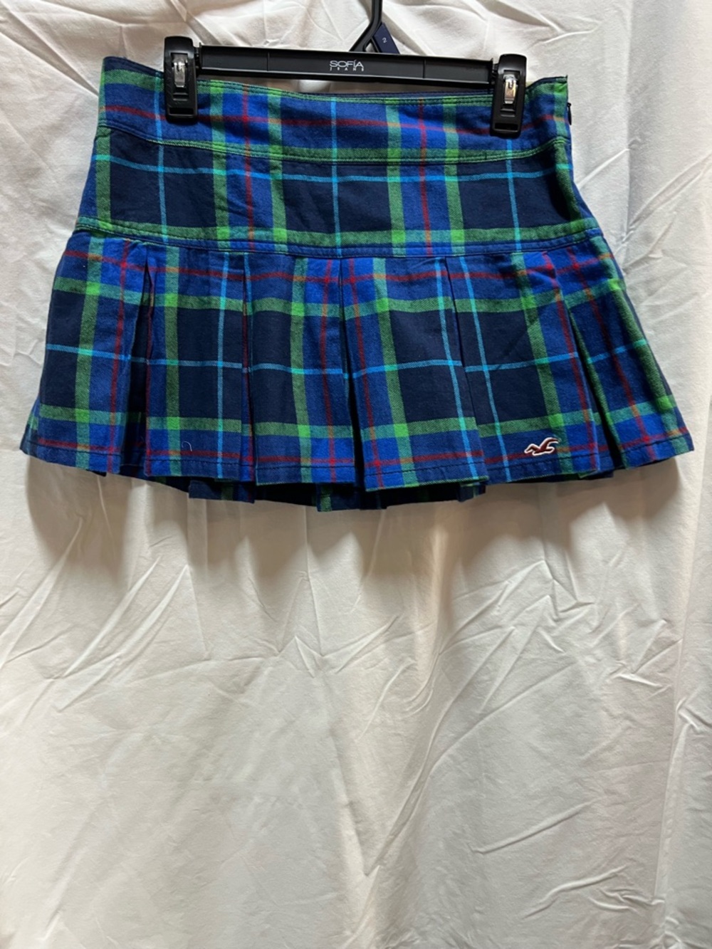 Hollister Navy, Green & Blue Plaid Pleated Mini Skirt